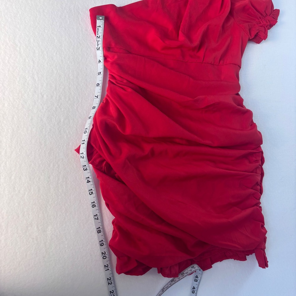 Hello Molly Red One Shoulder Ruched Puff Sleeve Mini‎ Dress US 8 nwt - Picture 16 of 16